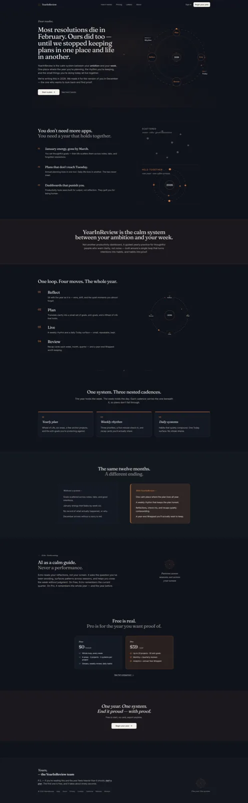 YearInReview marketing homepage